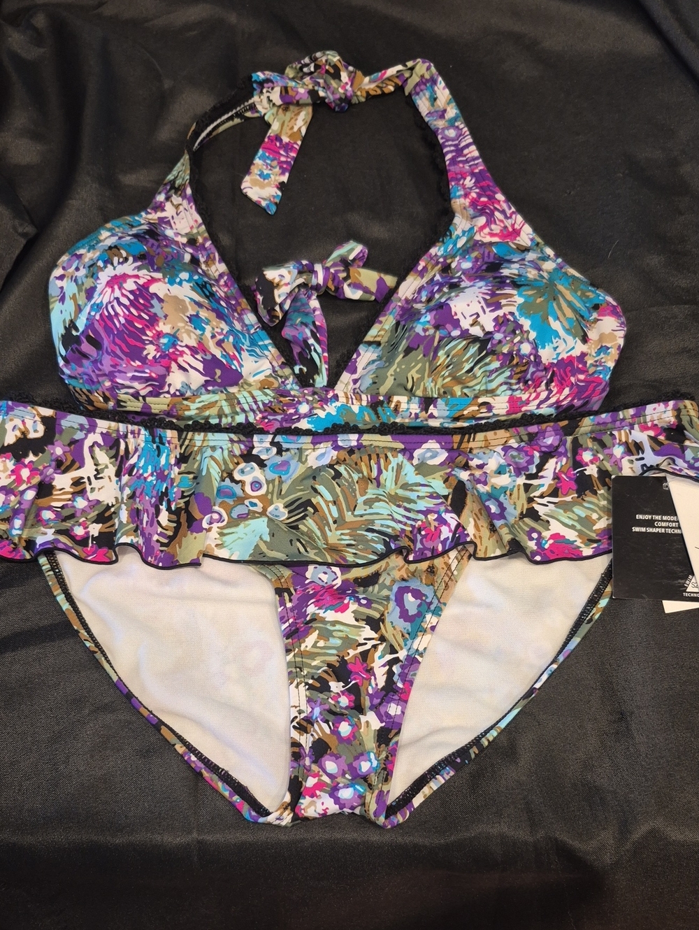 Kenneth Cole 2 Piece Bikini Flouce Hipster Pant In XL Matching Top Is Size D